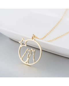 Cute Hollow Round Cat Pendant Stainless Steel Plating Necklace CA07830067