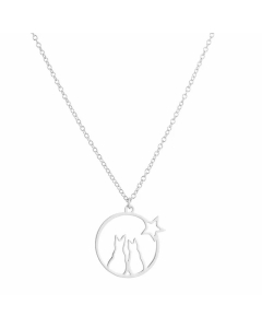 Cute Hollow Round Cat Pendant Stainless Steel Plating Necklace CA07830067