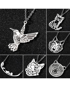 Hollow Out Animal Bird Tiger Pendent Stainless Steel Plating Necklace CA07830068