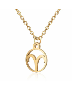 Fashion Hollow Out Round Constellation Pendant Titanium Steel Plating Necklace CA07830069-Gold Color-Aries