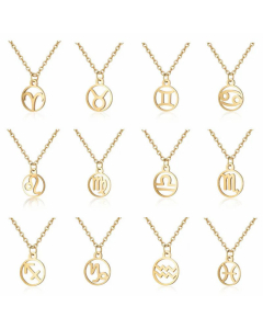 Fashion Hollow Out Round Constellation Pendant Titanium Steel Plating Necklace CA07830069