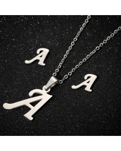 1 Piece 1 Pair Minimalism Letter Pendent Stainless Steel Plating Necklace CA07830070-Steel Color-A