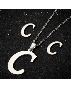 1 Piece 1 Pair Minimalism Letter Pendent Stainless Steel Plating Necklace CA07830070-Steel Color-C