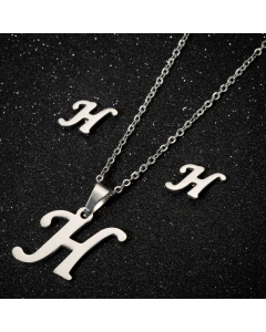 1 Piece 1 Pair Minimalism Letter Pendent Stainless Steel Plating Necklace CA07830070-Steel Color-H