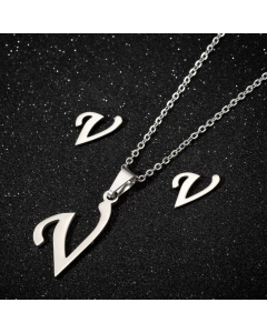 1 Piece 1 Pair Minimalism Letter Pendent Stainless Steel Plating Necklace CA07830070-Steel Color-V