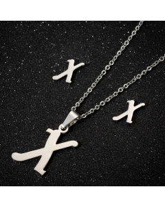 1 Piece 1 Pair Minimalism Letter Pendent Stainless Steel Plating Necklace CA07830070-Steel Color-X