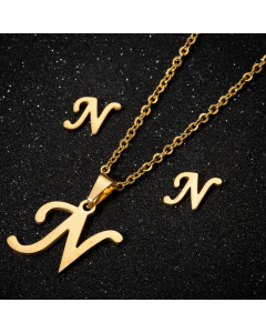 1 Piece 1 Pair Minimalism Letter Pendent Stainless Steel Plating Necklace CA07830070-Gold Color-N