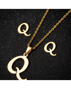 1 Piece 1 Pair Minimalism Letter Pendent Stainless Steel Plating Necklace CA07830070-Gold Color-Q
