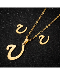 1 Piece 1 Pair Minimalism Letter Pendent Stainless Steel Plating Necklace CA07830070-Gold Color-U