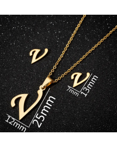 1 Piece 1 Pair Minimalism Letter Pendent Stainless Steel Plating Necklace CA07830070-Gold Color-V