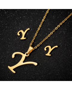 1 Piece 1 Pair Minimalism Letter Pendent Stainless Steel Plating Necklace CA07830070-Gold Color-Y