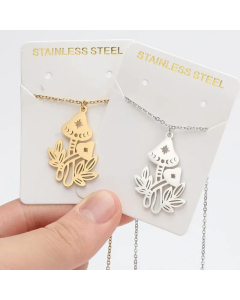Cute Hollow Out Mushroom Pendant Titanium Steel Plating Necklace CA07830071