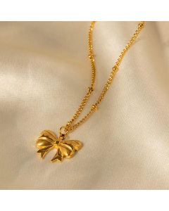 INS Style Bow Knot Plating Pendant Stainless Steel Necklace 1 Piece CA07830076 