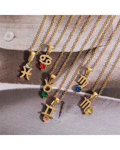 Fashion Constellation Plating Birthstone Pendant Stainless Steel Titanium Steel Necklace CA07830080