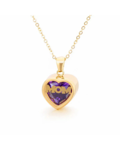 Fashion MAMA Letter Heart Shaped Plating Inlay Birthstone Pendant Titanium Steel Necklace CA07830083