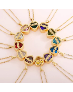 Fashion MAMA Letter Heart Shaped Plating Inlay Birthstone Pendant Titanium Steel Necklace CA07830083