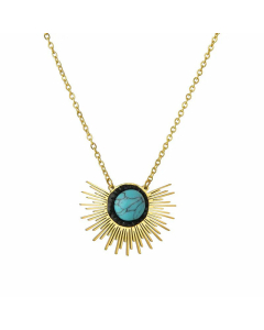 Vintage Style French Style Sun Plating Inlay Turquoise Pendant Stainless Steel Necklace CA07830091