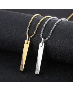 Minimalism Inlay Artificial Diamond Square Pendant Titanium Steel Necklace Colorza CA07830097