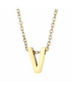Fashion Letter Plating Pendant Stainless Steel Titanium Steel Necklace Colorza CA07830098-Gold Color-V