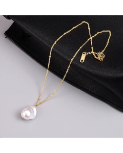 Elegant Baroque Pearl Pendent Titanium Steel Sweater Chain Colorza CA07830099