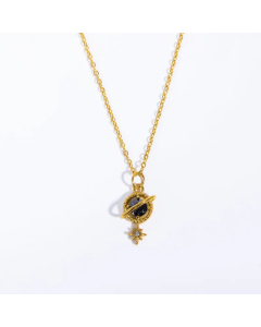 Sweet Planet Star Inlay Zircon Pendant Stainless Steel Necklace Colorza CA07830101