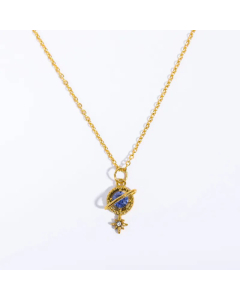 Sweet Planet Star Inlay Zircon Pendant Stainless Steel Necklace Colorza CA07830101