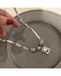 Hip-Hop Korean Style Square Plating Artificial Rhinestones Titanium Steel Necklace Colorza CA07830102