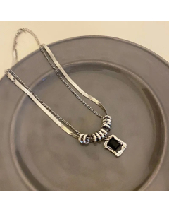 Hip-Hop Korean Style Square Plating Artificial Rhinestones Titanium Steel Necklace Colorza CA07830102