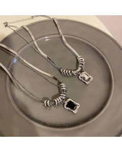 Hip-Hop Korean Style Square Plating Artificial Rhinestones Titanium Steel Necklace Colorza CA07830102