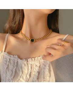 Minimalism Enamel Square Choker Titanium Steel Chain Necklace CA07830106