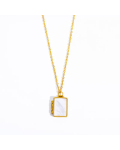 Minimalism Round Rectangle Inlay Shell Pendent Stainless Steel Sweater Chain Colorza CA07830109