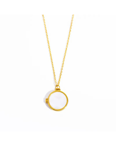 Minimalism Round Rectangle Inlay Shell Pendent Stainless Steel Sweater Chain Colorza CA07830109