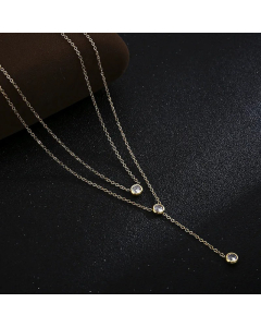 Three Diamond Double-Layer Pendant Chain Stainless Steel Necklace Colorza CA07830110