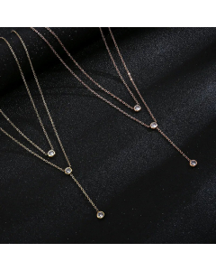 Three Diamond Double-Layer Pendant Chain Stainless Steel Necklace Colorza CA07830110