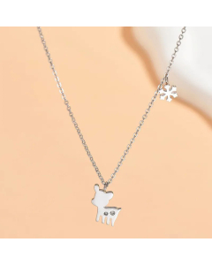 Cute Snowflake Deer Stainless Steel Inlay Artificial Rhinestones Pendant Necklace Colorza CA07830113