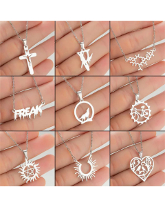 INS Style Cross Sun Pendent Stainless Steel Plating Necklace Colorza CA07830116