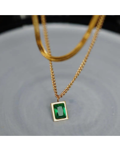 Retro Layered Inlay Artificial Gemstones Titanium Steel Sweater Chain Colorza CA07830119