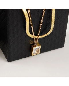 Retro Layered Inlay Artificial Gemstones Titanium Steel Sweater Chain Colorza CA07830119