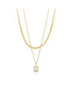 Retro Layered Inlay Artificial Gemstones Titanium Steel Sweater Chain Colorza CA07830119