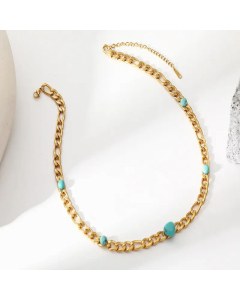 Vintage Layered Plating Natural Stone Stainless Steel Necklaces CA07830124