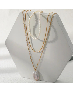 Fashion Layered Baroque Pearl Stainless Steel Plating Necklaces CA07830125