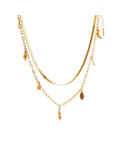 Charm Star Moon Heart Shape Eye Stainless Steel Necklace With Artificial Pearls Rhinestones CA07830130