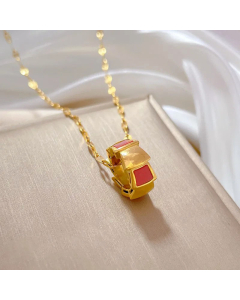 Classic Enamel Round Pendant Titanium Steel Chain Necklace CA07830133