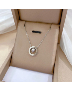 Minimalism Round Titanium Steel Inlay Rhinestones Pendant Necklace CA07830134
