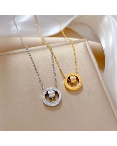 Minimalism Round Titanium Steel Inlay Rhinestones Pendant Necklace CA07830134