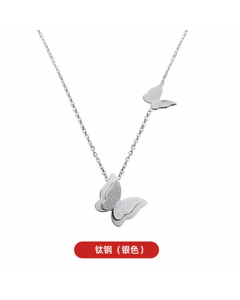 Elegant Lady Butterfly Pendent Titanium Steel Plating Necklace CA07830135