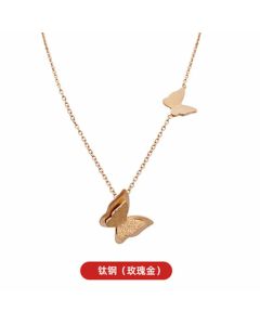 Elegant Lady Butterfly Pendent Titanium Steel Plating Necklace CA07830135