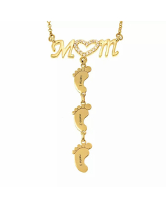 Fashion Inlay Rhinestones MAMA Letter Heart Shape Footprint Stainless Steel Necklace CA07830137