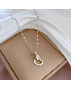 Refined Heart Shape Inlay Zircon Pendant Titanium Steel Necklace CA07830140