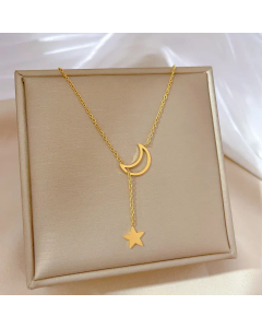 Minimalism Moon Pendent Star Tassel Titanium Steel Chain Necklace CA07830141